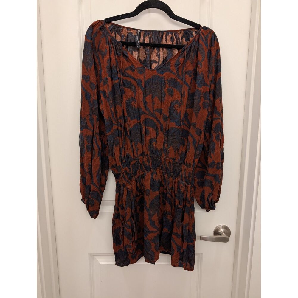 Peruvian Connection Viscose Blouse Womens Medium Long Sleeve Boho Print FLAW